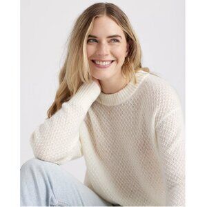 Quince Womens Baby Alpaca Wool Diamond Stitch Crewneck Sweater Large Ivory